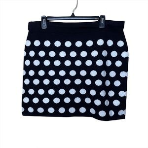 Loft Polka Dot Sweater Skirt Black White